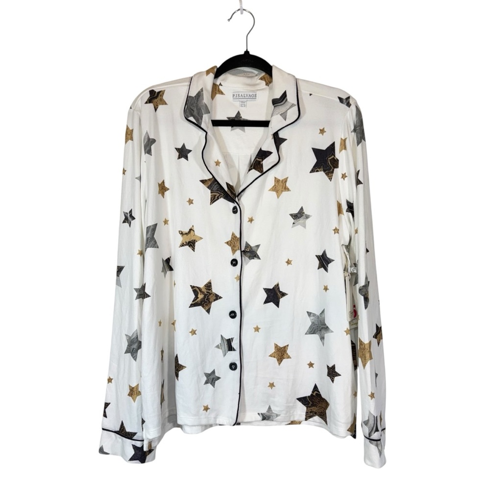 PJ Salvage Button Front Pajama Top Shoot For The Stars Sz XL‎ White NWT